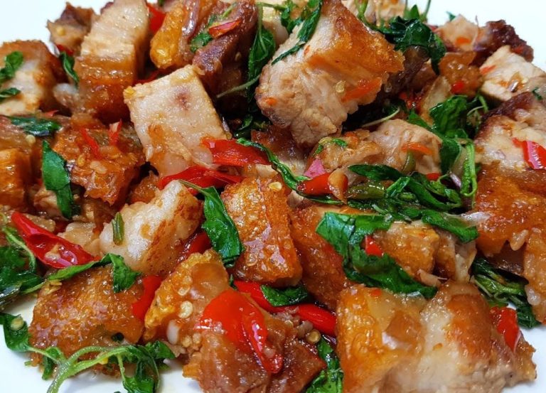 Crispy Pork Belly Stir Fry With Hot Basil Nine Tastes Fine Thai Cuisine 7098